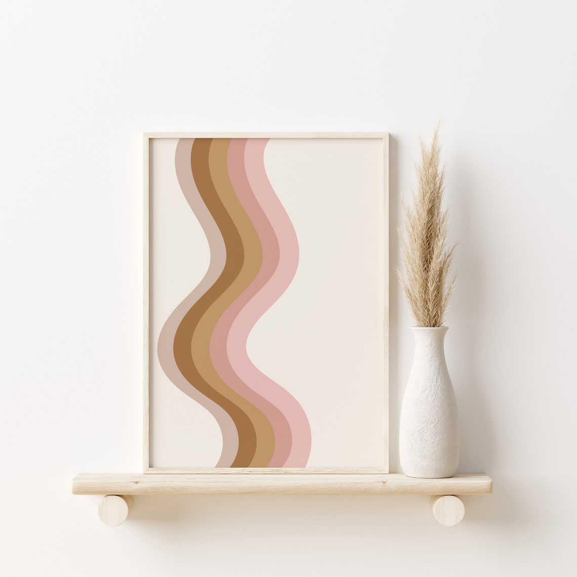 Retro Wavy Stripes Pink Brown Neutral Abstract Minimal Art Poster - Image 3
