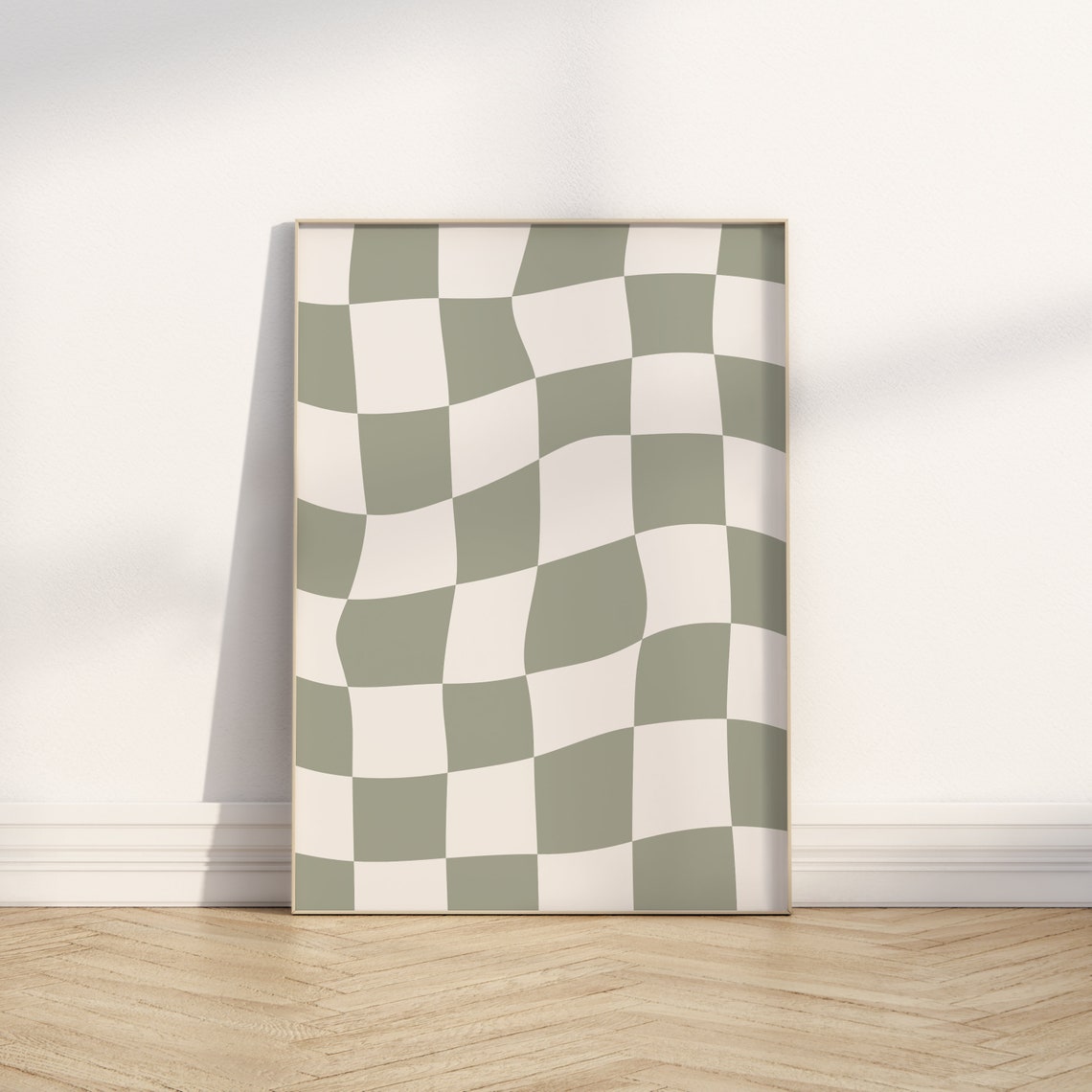 Sage Green Wavy Checkerboard Trendy Retro Checker Pattern Poster - Image 5