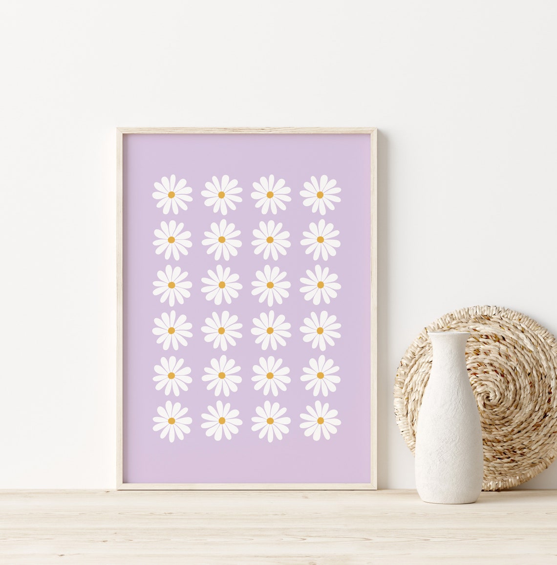 White Daisy Flower Grid Lavender Purple Nursery Boho Decor Poster - Image 3