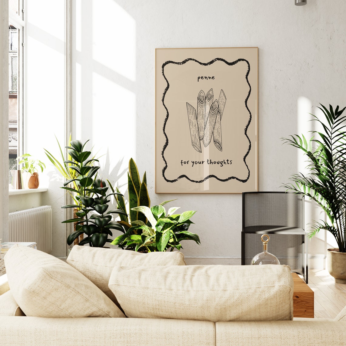 Penne For Your Thoughts Pasta Sketch Punny Kitchen Decor Poster - Image 6