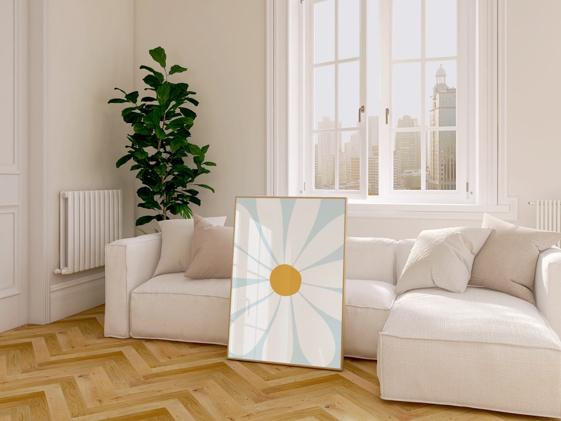 Large White Daisy Pale Blue Background Cheerful Floral Decor Poster - Image 2