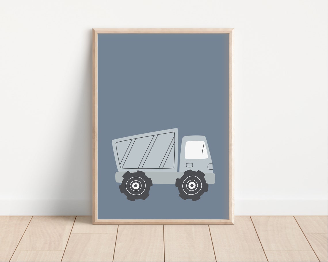 Dump Truck Boys Nursery Blue Construction Vehicle Kids Poster - Image 2
