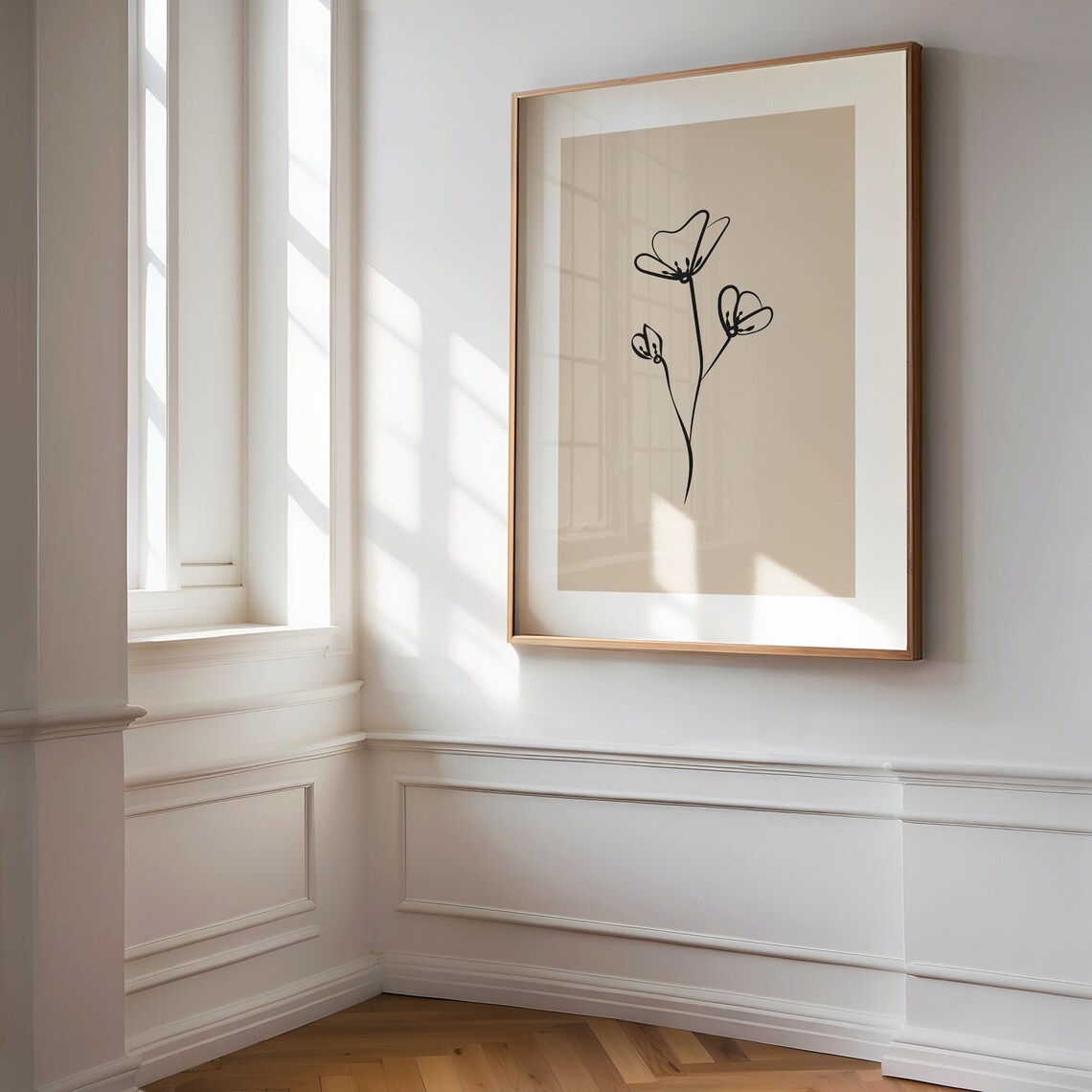 Neutral Beige Flower Line Art Print For Japandi Living Rooms - Image 2