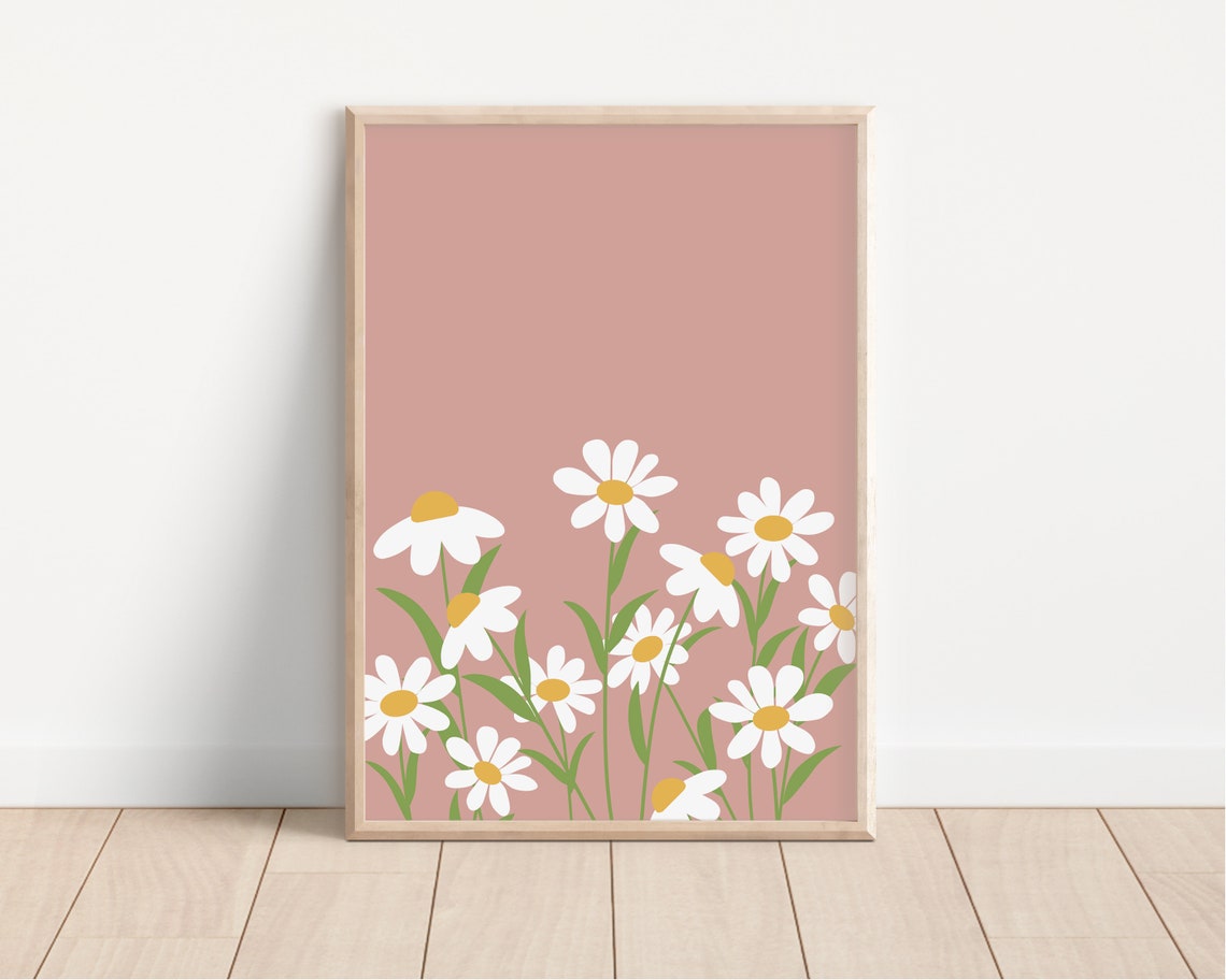Daisy Wildflower Meadow Dusty Pink Floral Nursery Decor Poster