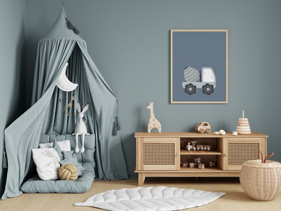 Blue Cement Mixer Truck Construction Poster For Toddler Bedrooms - Image 2