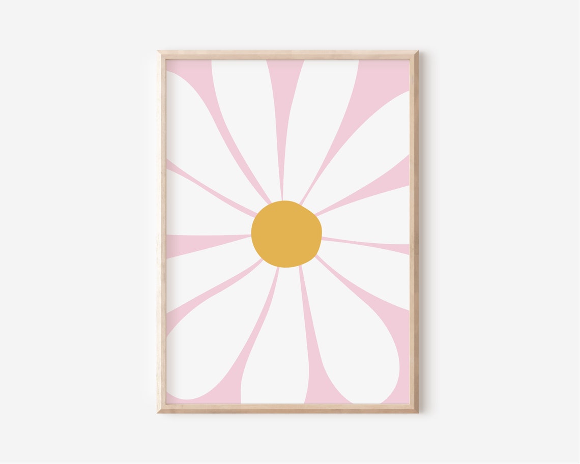 Pink Groovy Daisy Poster Retro Floral Nursery Boho Flower Art Design - Image 4