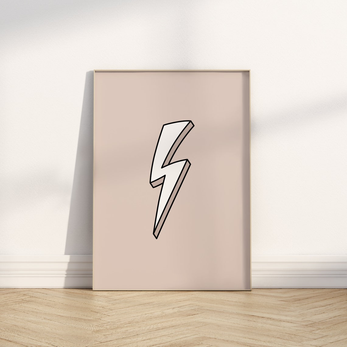 Neutral Lightning Bolt Poster Kids Nursery Beige Minimalist Art Decor