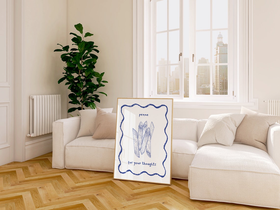 Penne For Your Thoughts Blue Ink Pasta Sketch Punny Kitchen Poster - Image 3