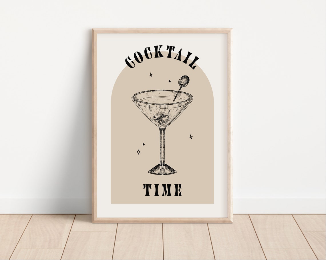 Cocktail Time Martini Arch Vintage Beige Bar Cart Decor Poster - Image 2