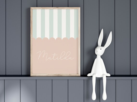 Personalized Name Design Scallop Stripe Custom Baby Nursery Poster