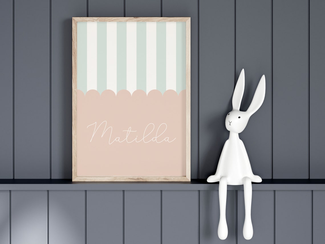 Personalized Name Design Scallop Stripe Custom Baby Nursery Poster