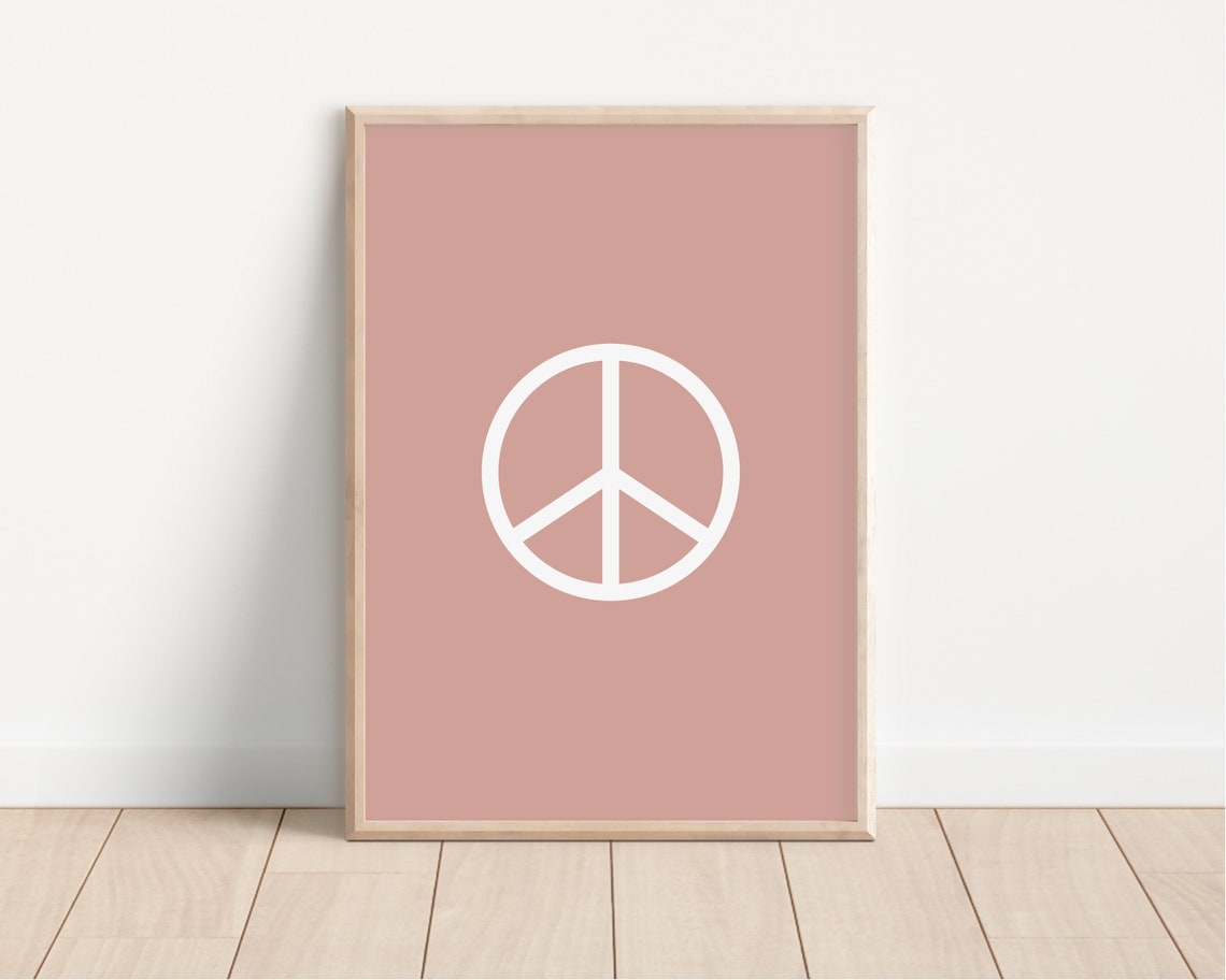White Peace Sign Dusty Pink Minimalist Boho Symbol Decor Poster - Image 2