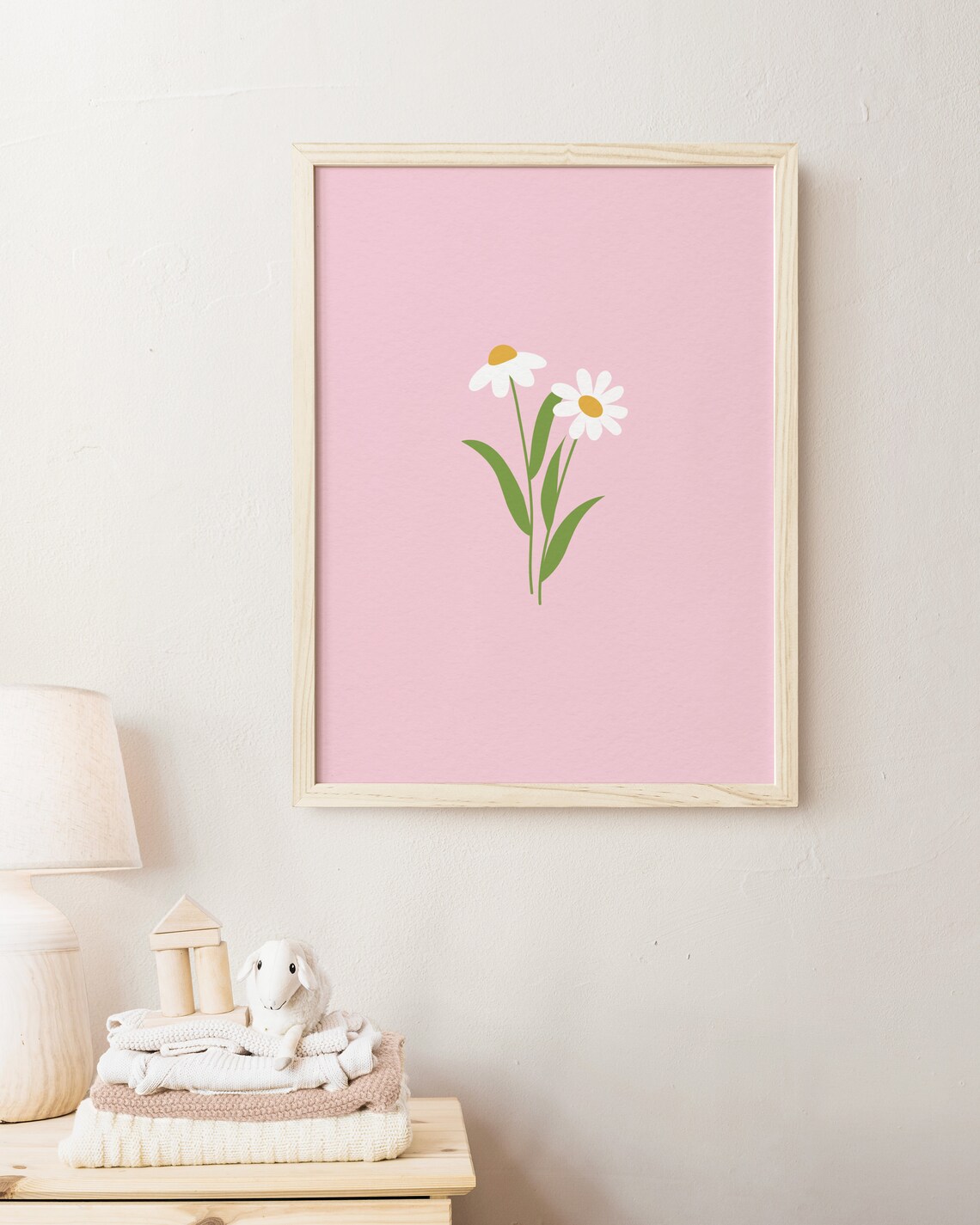 Pink Daisy Minimalist Floral Boho Nursery Girls Bedroom Poster - Image 3