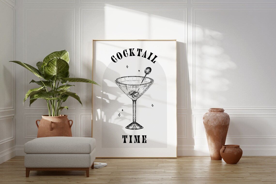Cocktail Time Happy To Be Here Bar Cart Trio Gallery Print Set - Image 3