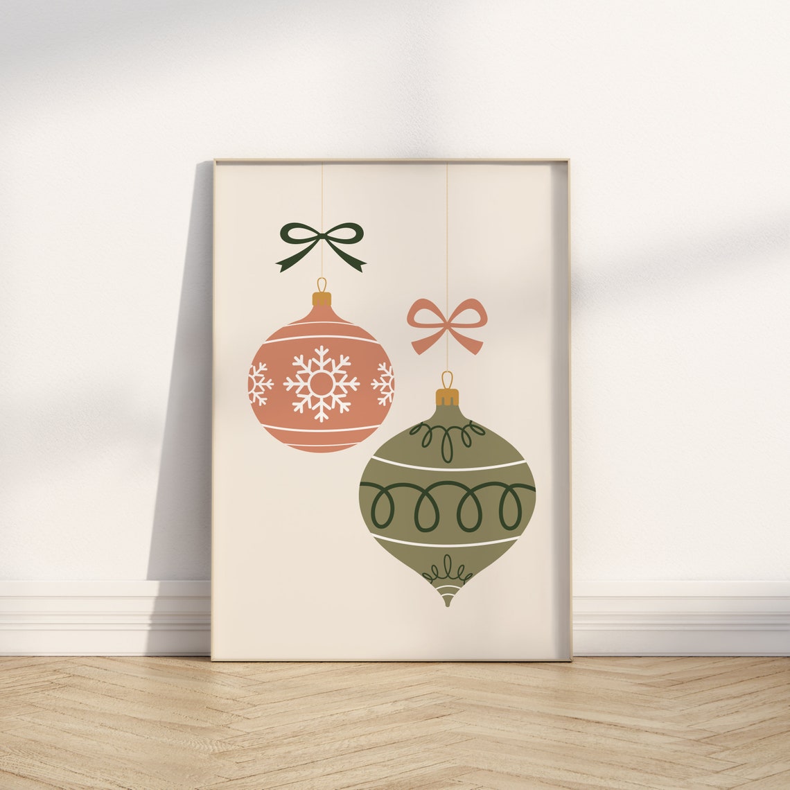 Boho Christmas Baubles Terracotta Sage Hanging Ornaments Poster - Image 4
