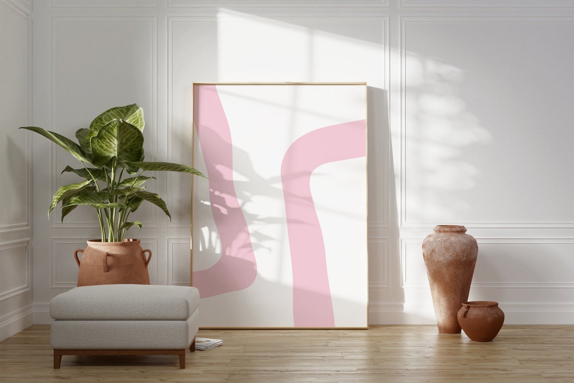 Pink Wavy Lines Minimalist Abstract Modern Nursery Girls Room Poster - Image 2