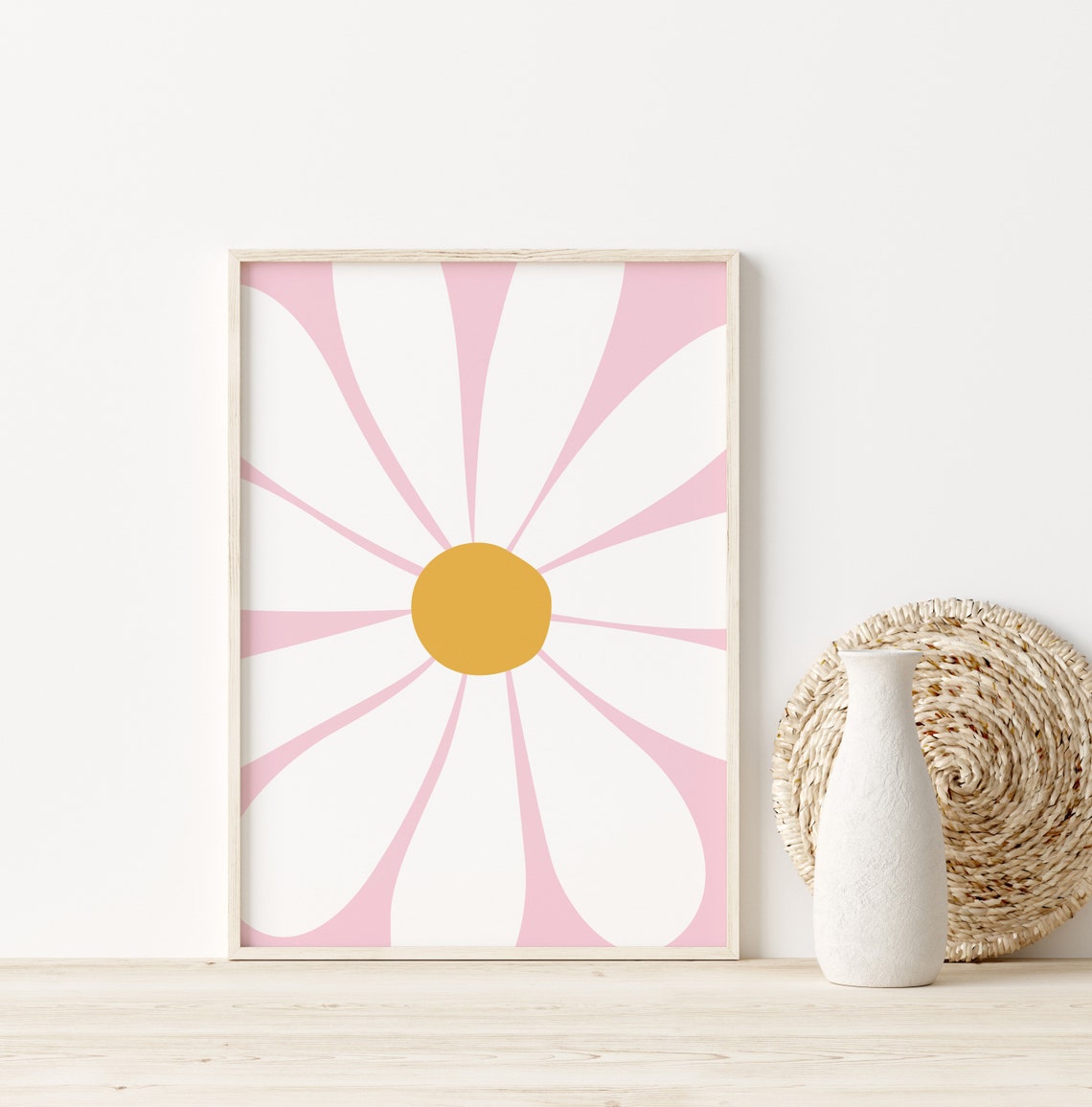 Pink Groovy Daisy Poster Retro Floral Nursery Boho Flower Art Design - Image 2