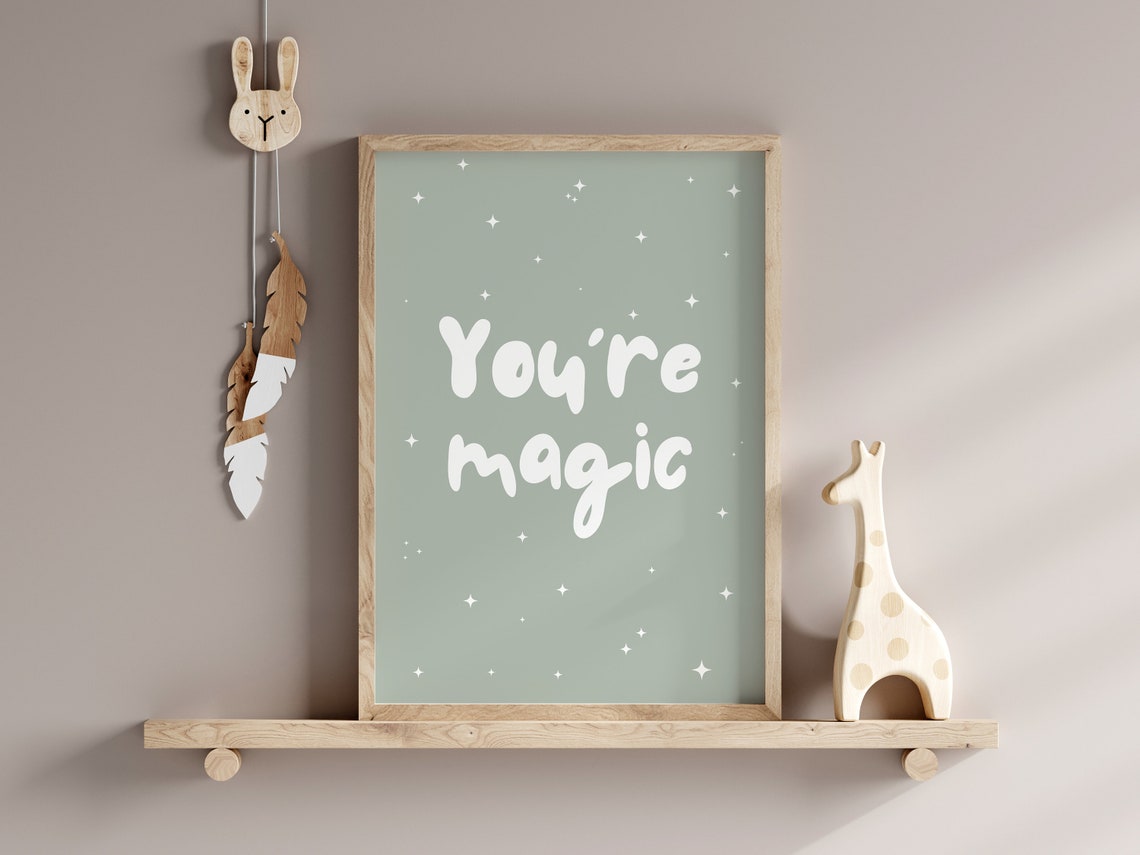 Youre Magic Sage Green Starry Nursery Affirmation Quote Poster - Image 3