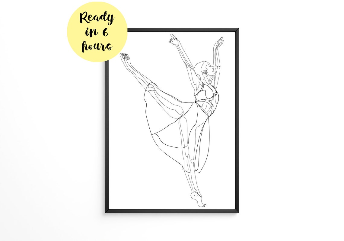 Single Line Drawing of a Ballet Dancer in Arabesque Pose Poster