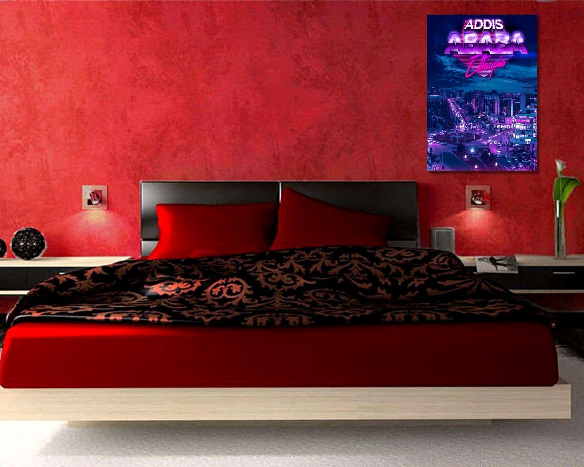 Addis Ababa Ethiopia Neon Night Cityscape Retro Travel Poster - Image 2
