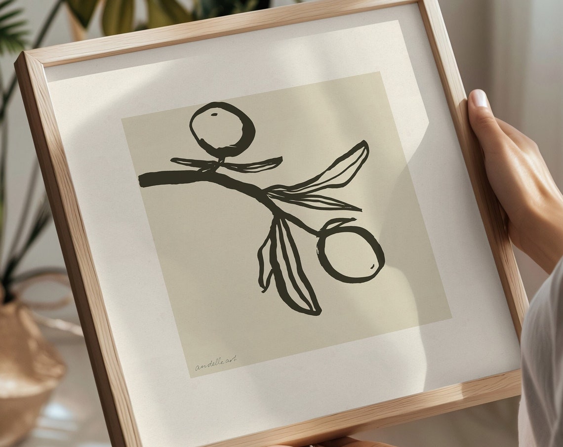 Minimalist Orange Branch Still Life Sketch Line Art Kitchen Poster