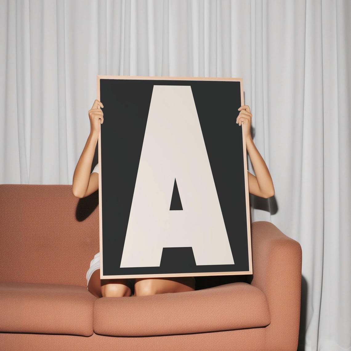 Giant Letter A Ivory on Black Retro Minimalist Typography Poster