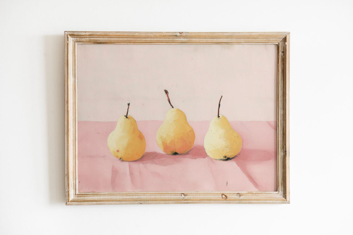 Golden Pears Minimalist Fruit Still Life Painting Kitchen Wall Art