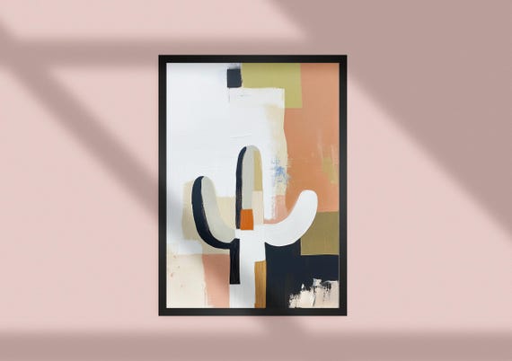 Modern Abstract Cactus Print Boho Desert Wall Art Southwest Minimalist Painting Neutral Western Decor For Living Room Or Bedroom