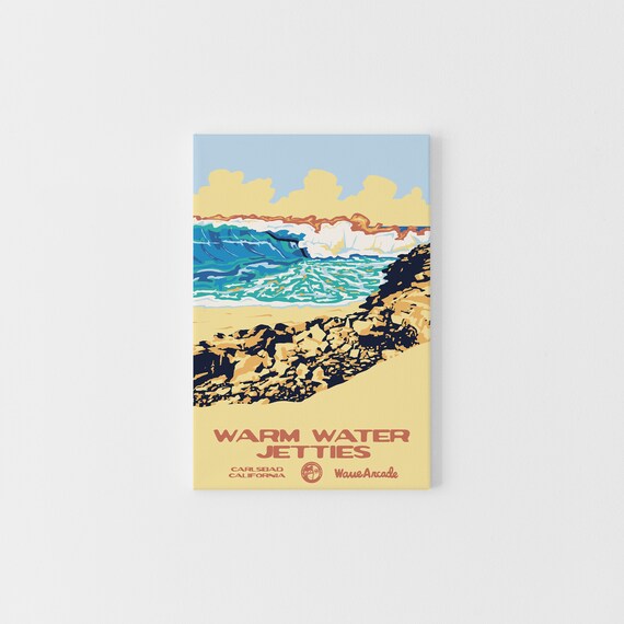 Warm Water Jetties Carlsbad Ca Print National Parks Vintage Style Surf Art Framedunframed Coastal Print