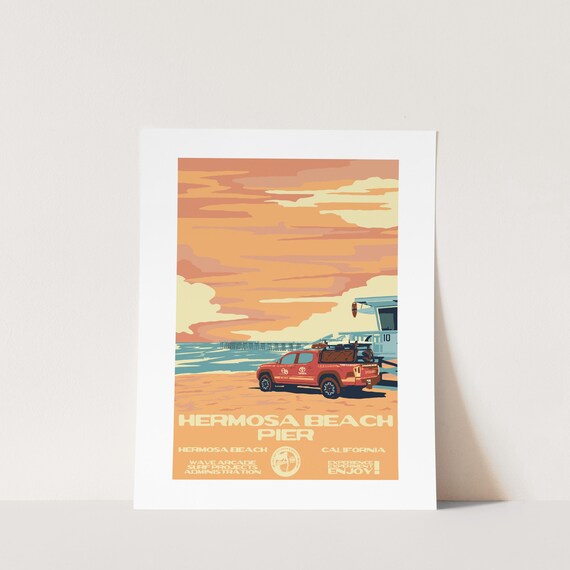 Copy Hermosa Beach Pier Hermosa Beach Ca Surf Poster National Parks Style