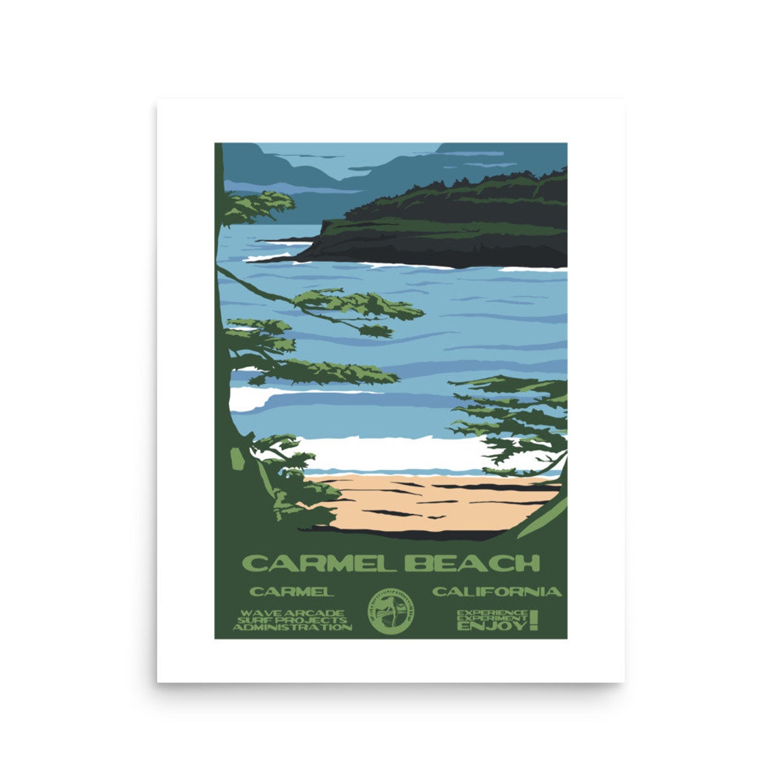Carmel Beach California Cypress Trees Cove Ocean View Surf Poster - Image 2