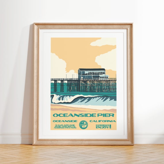 Oceanside Pier Vintage Surf Poster, Coastal Decor