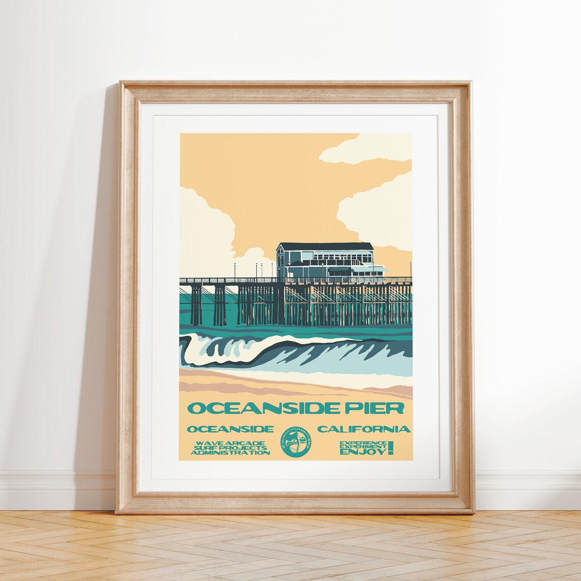 Oceanside Pier Vintage Surf Poster, Coastal Decor