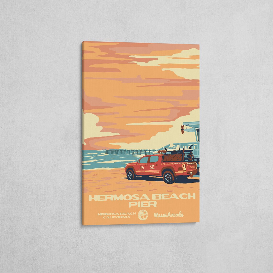 Hermosa Beach Pier Lifeguard Truck Sunset Travel Poster California - Image 2