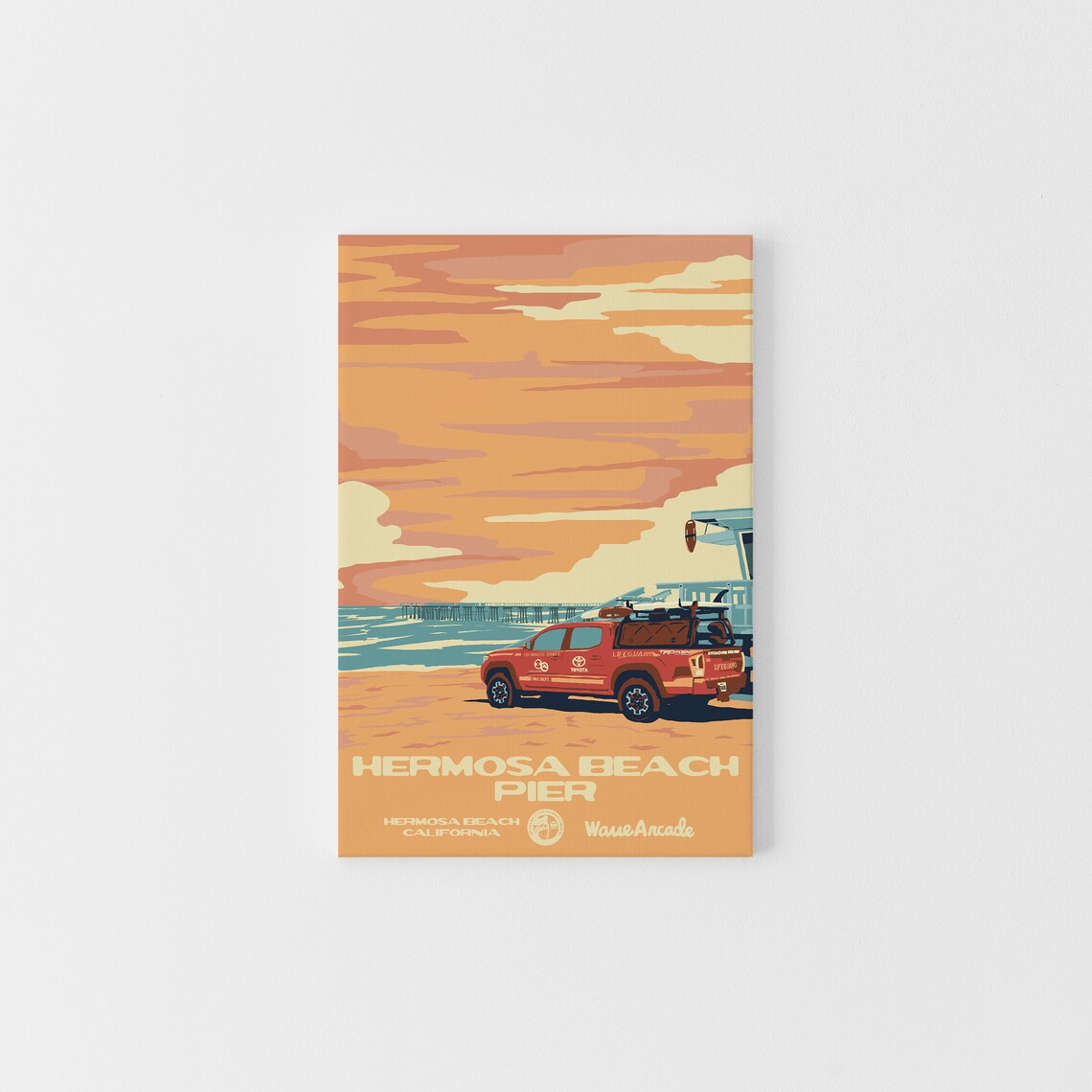 Hermosa Beach Pier Lifeguard Truck Sunset Travel Poster California