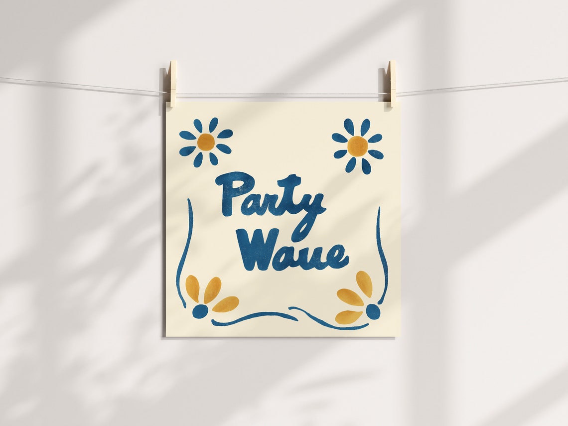 Party Wave Script Floral Mexican Tile Typography Party Art Poster - Image 2