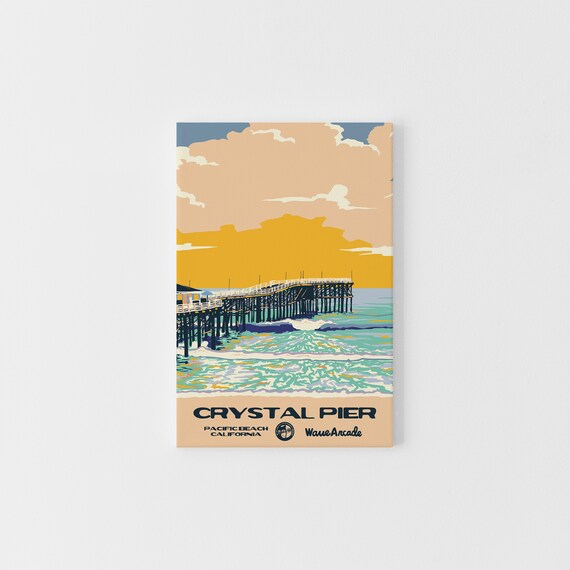 Crystal Pier Pacific Beach California Sunset Vintage Travel Poster
