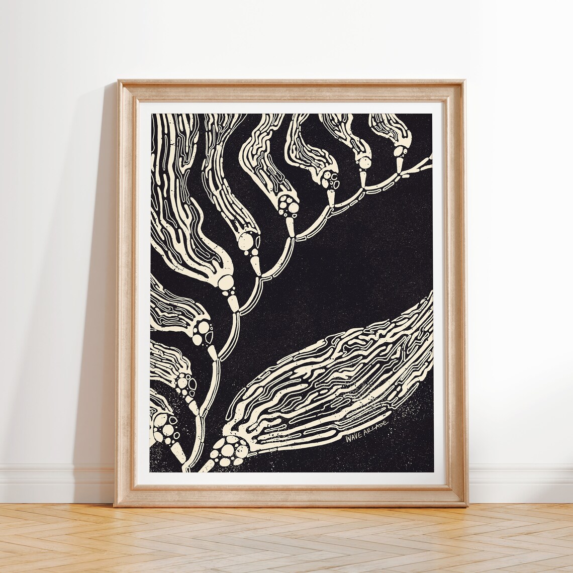 Giant Kelp Black and White Seaweed Linocut Coastal Illustration Poster - Image 2