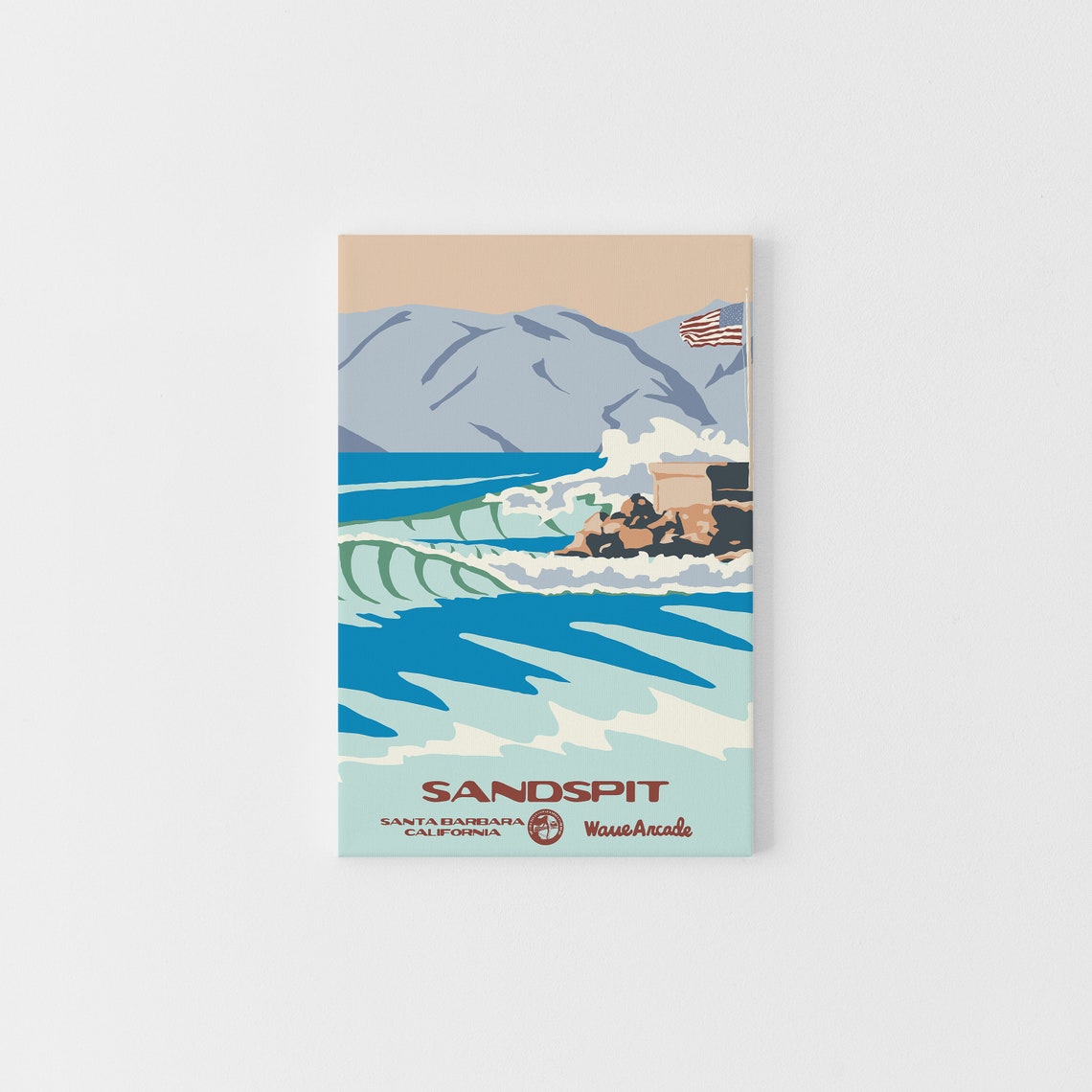 Sandspit Santa Barbara California Ocean Waves Retro Beach Poster