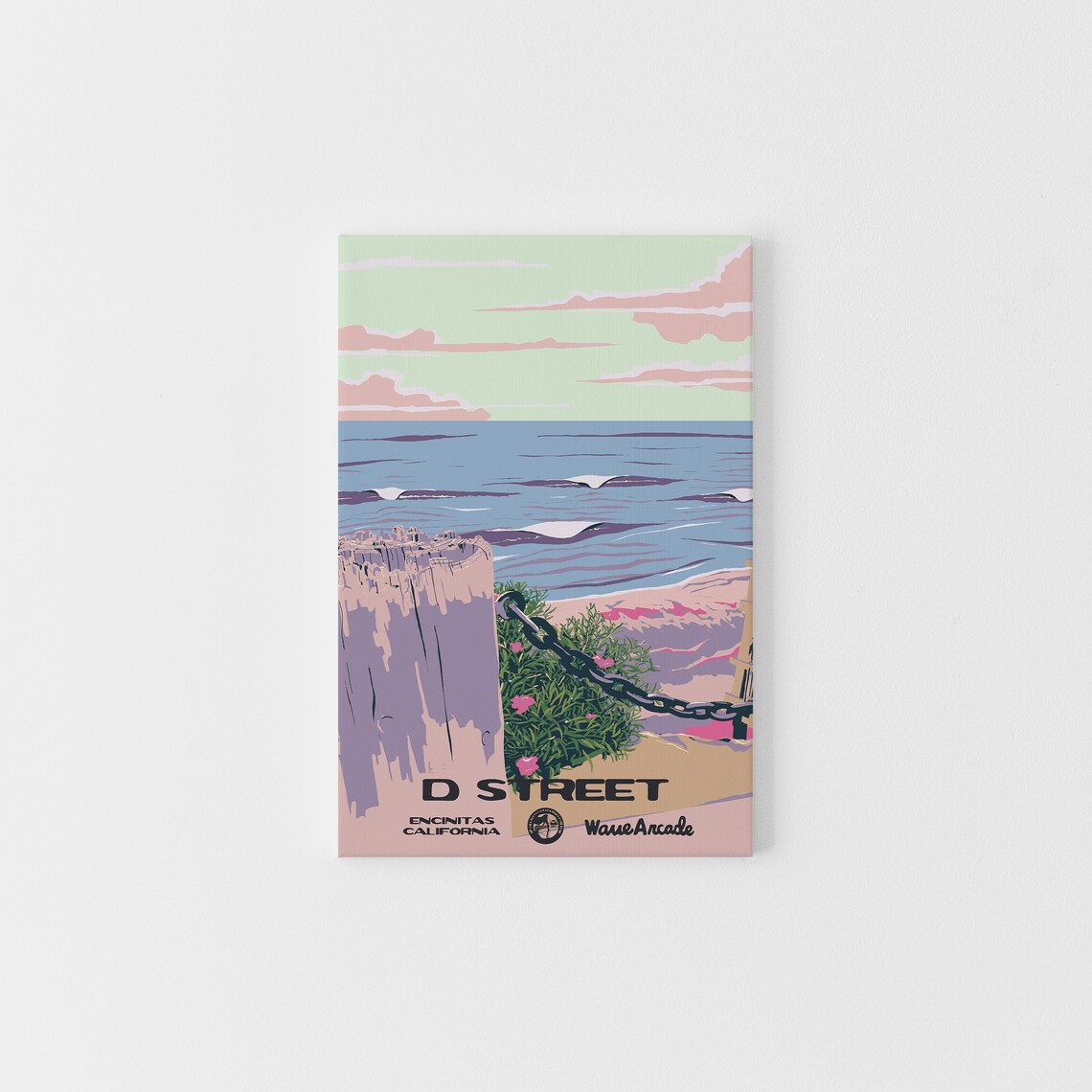 D Street Encinitas California Surf Beach Retro Travel Art Poster