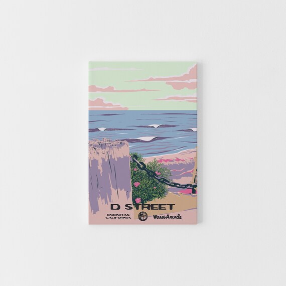 D Street Encinitas Ca Print National Parks Vintage Style Surf Art Framedunframed Coastal Print