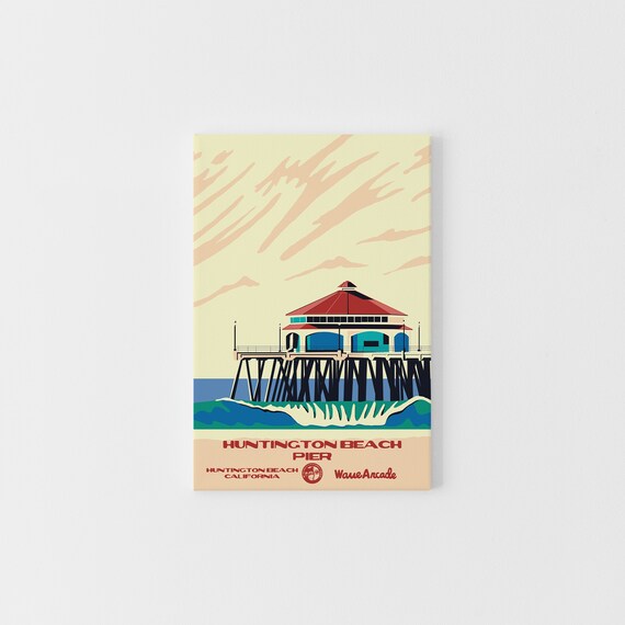 Huntington Beach Pier Huntington Beach Ca Print National Parks Vintage Style Surf Art Framedunframed Coastal Print