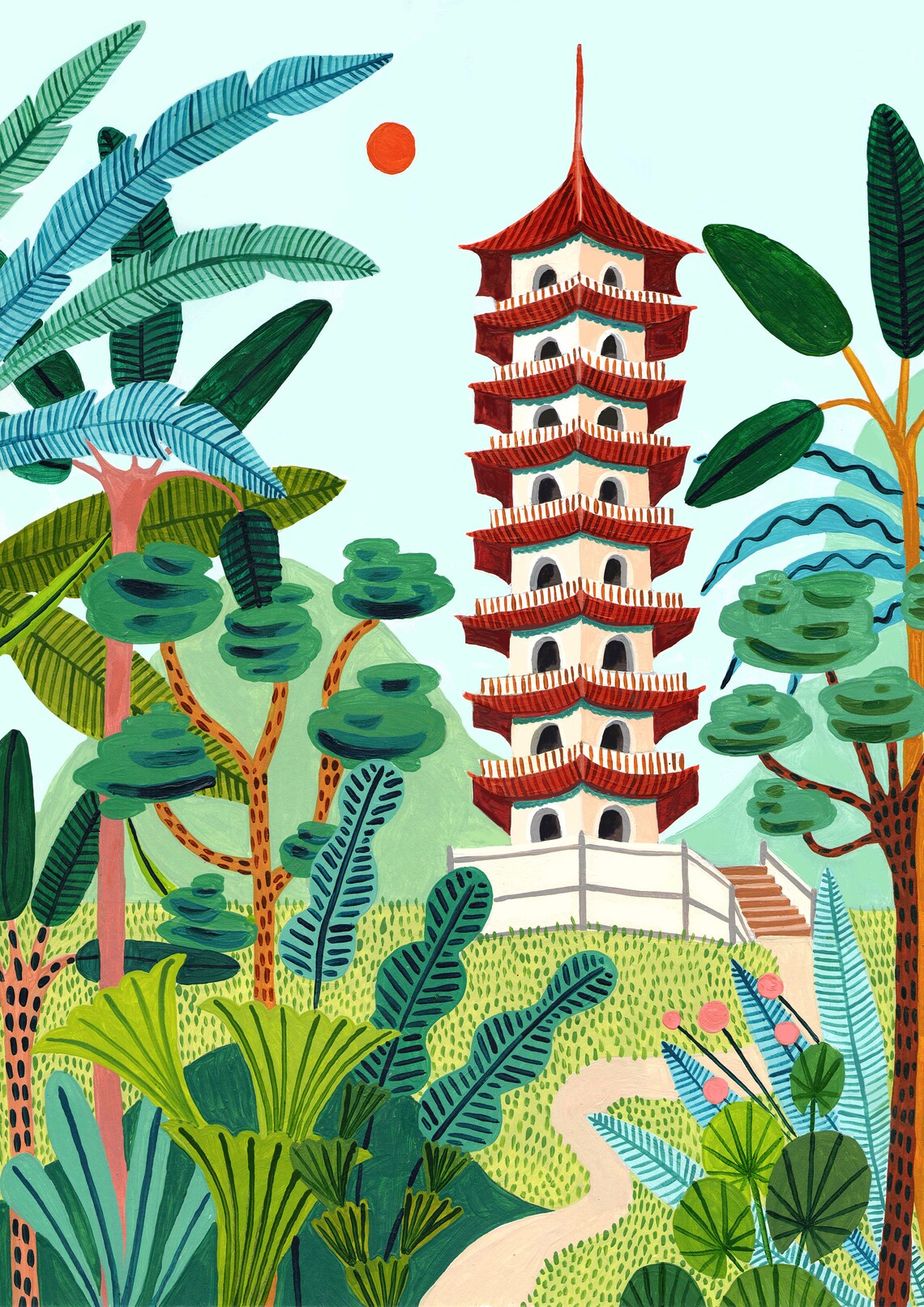 Singapore Chinese Garden Pagoda Travel Print - Image 2