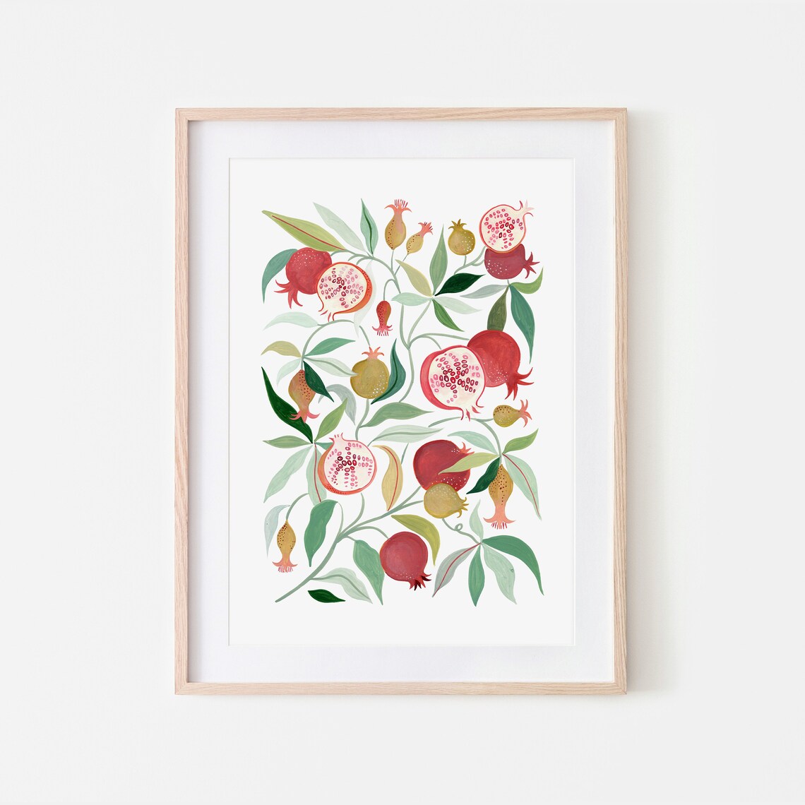 Pomegranate Botanical Art Print, Modern Farmhouse