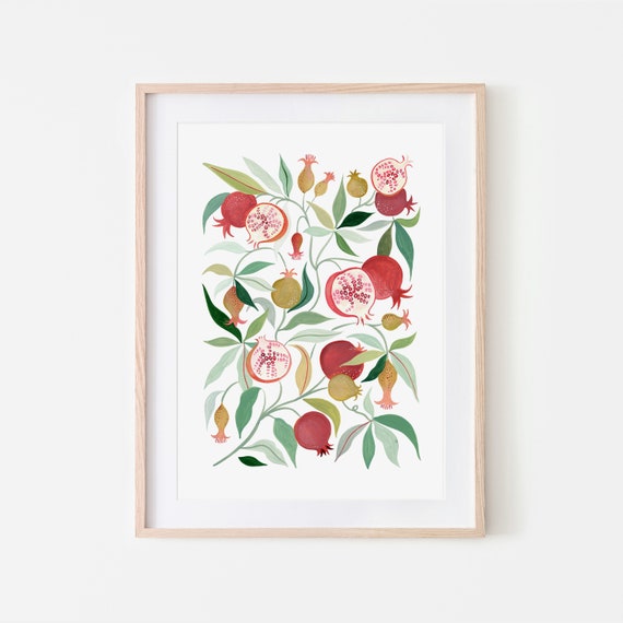 Pomegranate Botanical Art Print, Modern Farmhouse