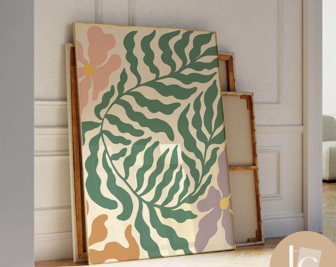 Botanical Abstract Vintage Green Yellow Art Print Set
