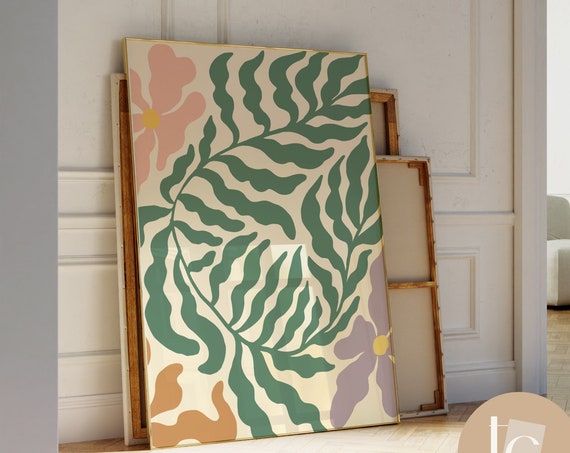 Botanical Abstract Vintage Green Yellow Art Print Set