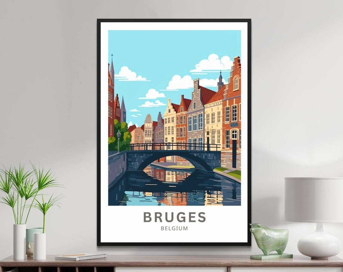 Bruges Belgium Canal Bridge Medieval Town Europe Travel Poster