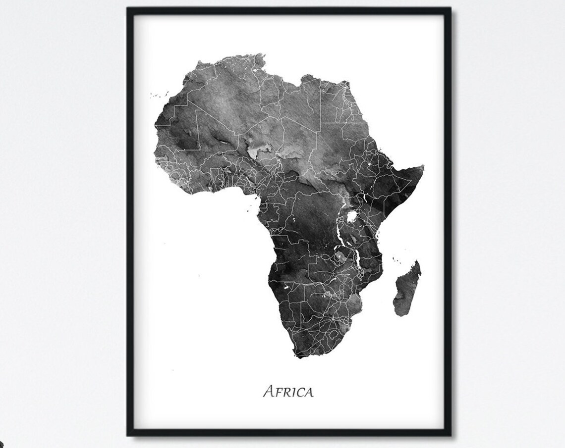 Africa Map Watercolor Travel Poster, Home Decor
