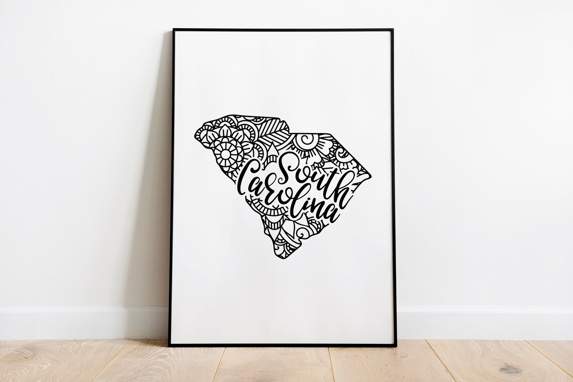 South Carolina Mandala State Outline Minimalist Black White Line Art Home Decor Poster - Image 2